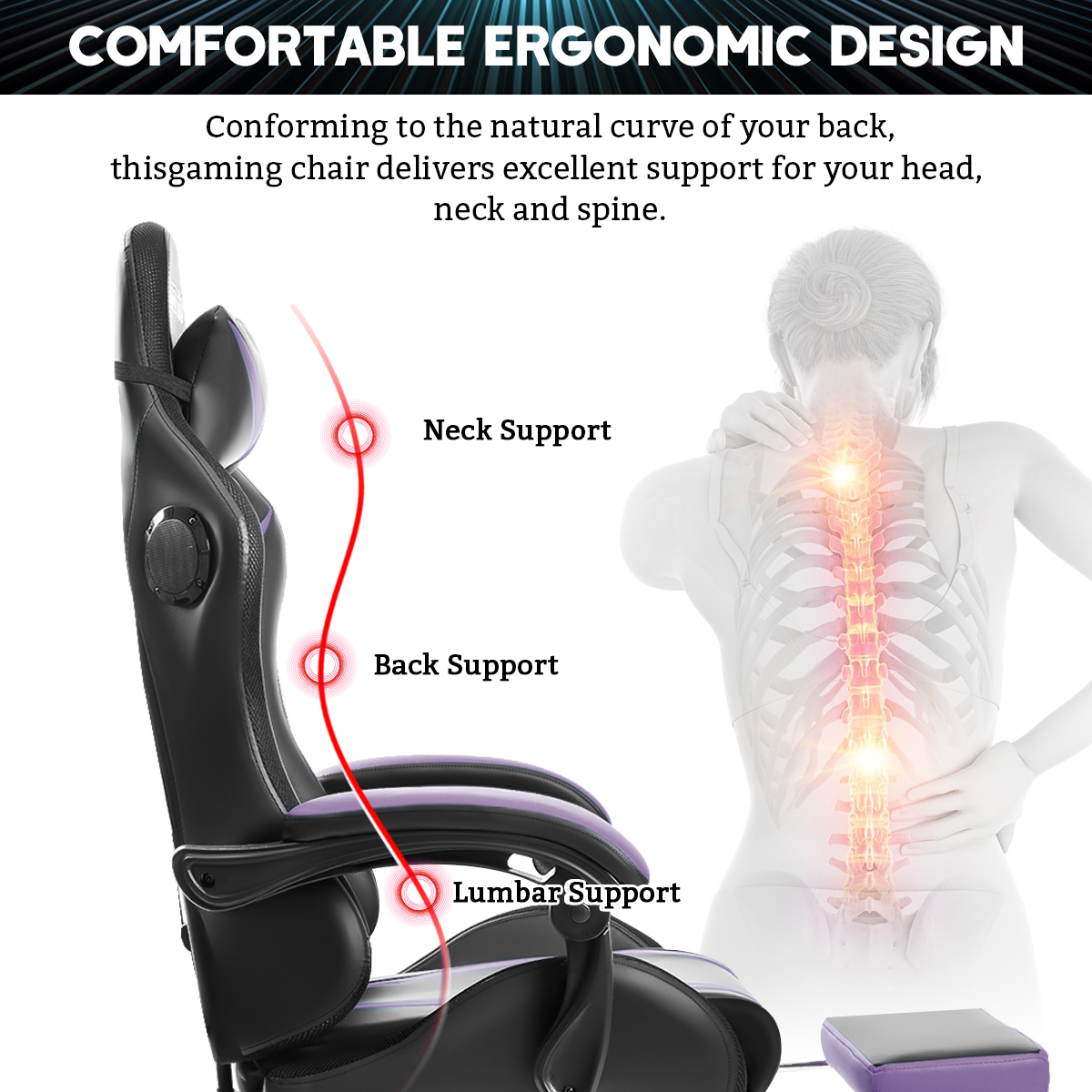 Gaming Chair with PVC Leather Massage Swivel Ergonomic Reclining High Back Office Chair Height Adjustable Headrest Lumbar Suppor