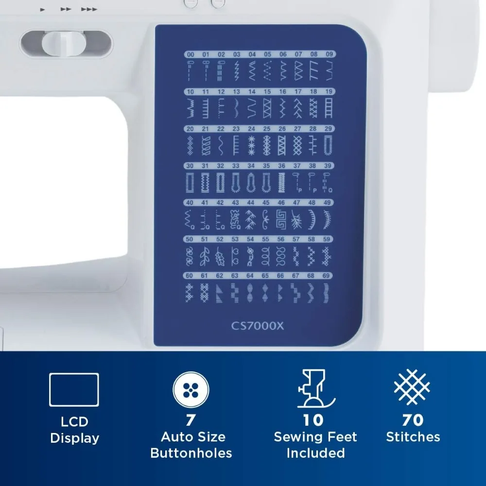 CS7000X Computerized Sewing and Quilting Machine, 70 Built-in Stitches, LCD Display, Wide Table, 10 Included Feet