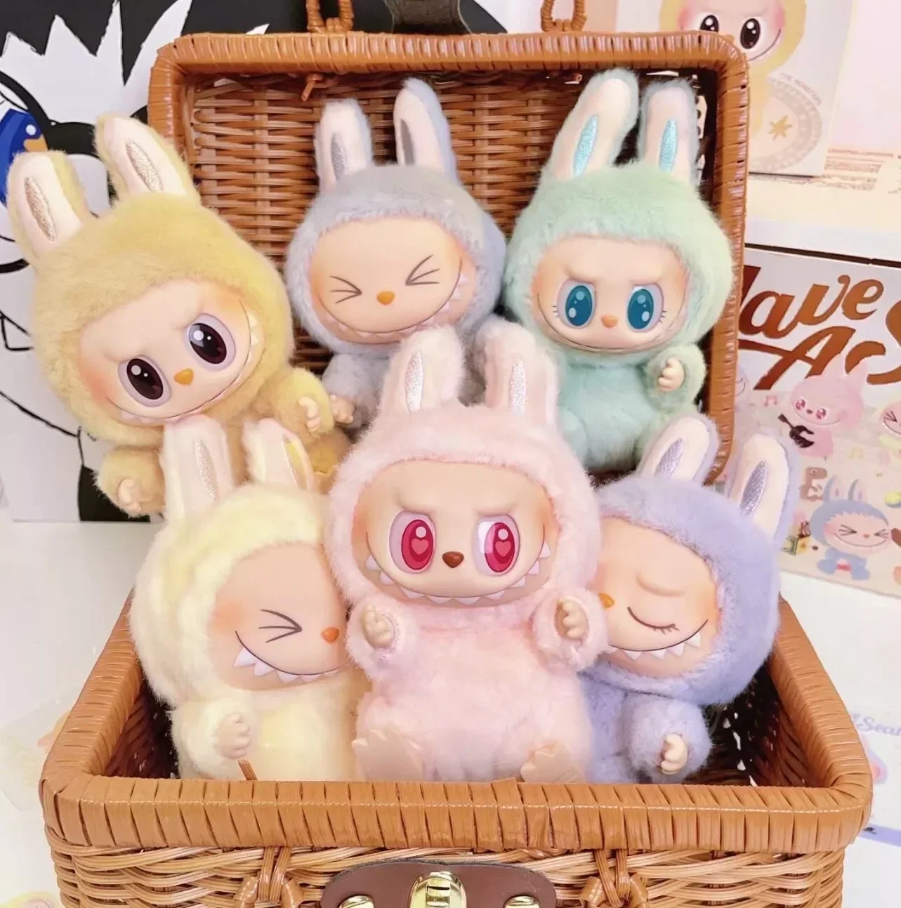 Labubu Have A Seat Series Cute Anime Figure Flocking PVC Flocking Doll Model Car Decorations Tabletop Ornament kid Birthday Gift