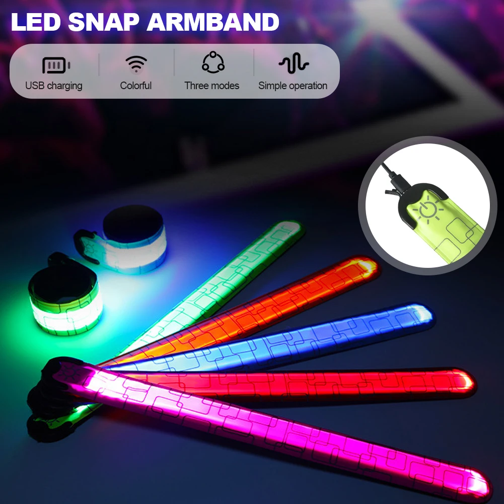 Muñequera LED de alto brillo, decorativa, recargable, LED, bofetada, brillante, para correr de noche, pulsera para deportes al aire libre, fiesta