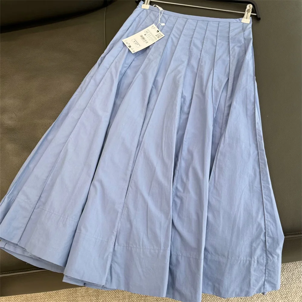 Falda midi con vuelo ancho para mujer, decoración arrugada de Color sólido, producto nuevo de primavera/verano, ropa informal para mujer