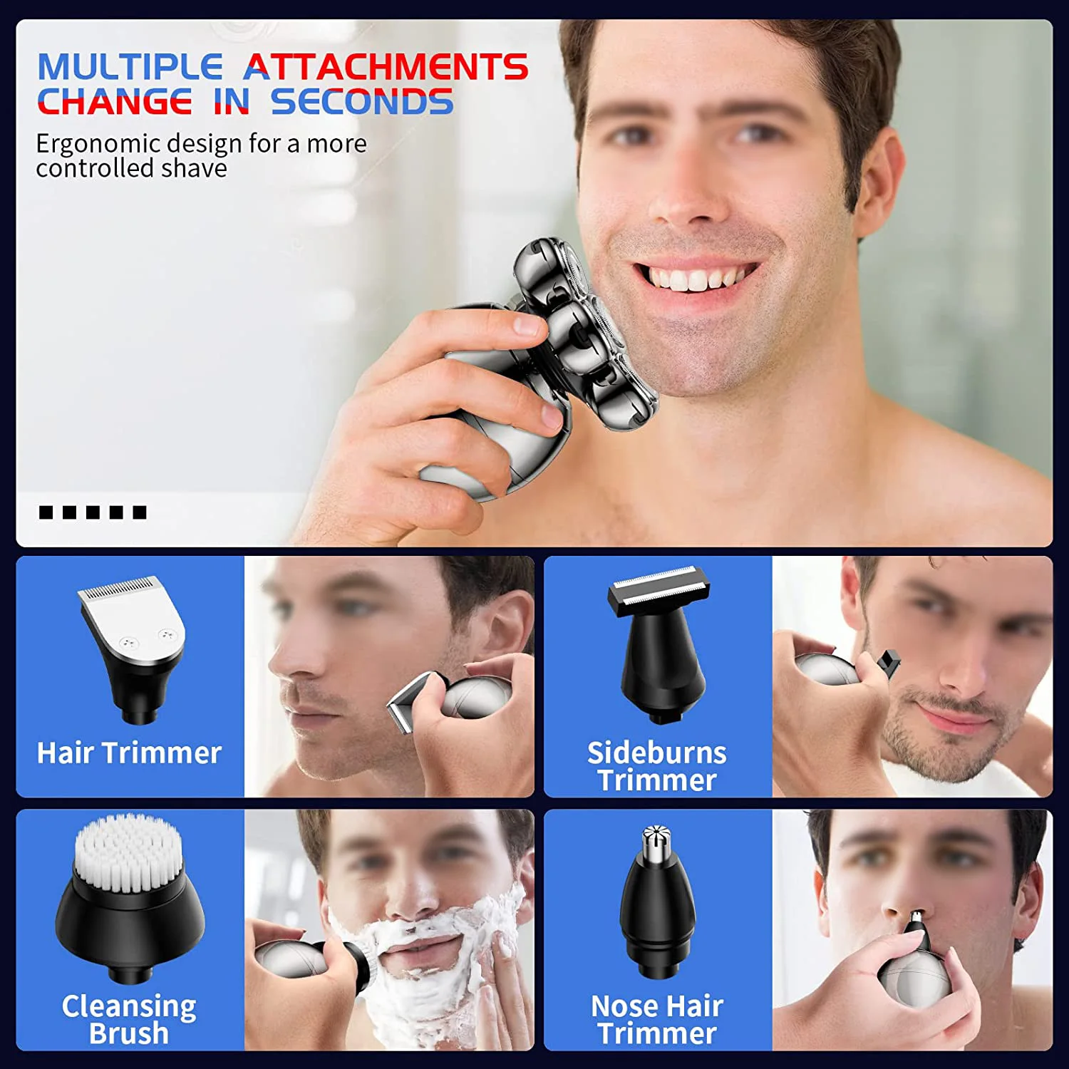 เครื่องโกนหนวดไฟฟ้า 7D ลอยหัวตัดฐานชาร์จแบบพกพา Men Beard Trimmer Clipper Skull เครื่องโกนหนวดกันน้ําโกนหนวด