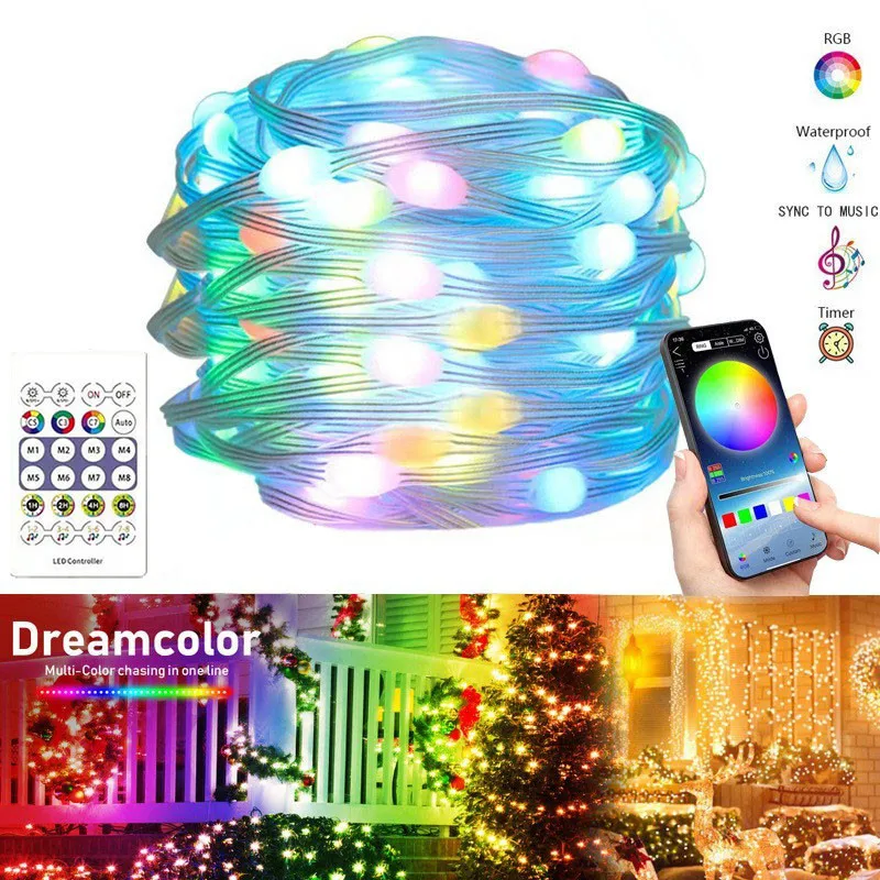 RGB LED 妖精ストリングライト Dreamcolor USB クリスマスライト Bluetooth アプリスマートガーランドフェアリーライトクリスマスウェディングパーティーの装飾