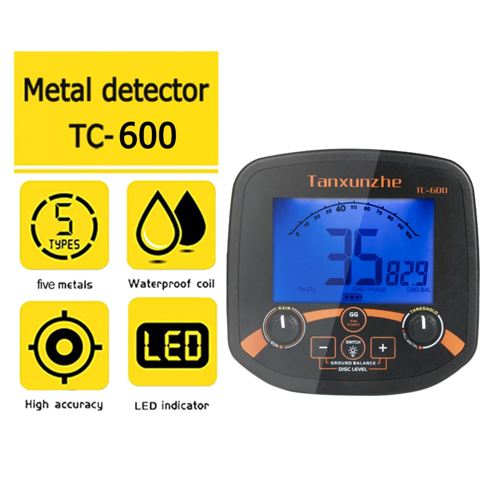 Detector de Metales TC-600, profundidad subterránea profesional, Detector de oro, Tesoro, alta frecuencia, detección de Pinpoint de mano