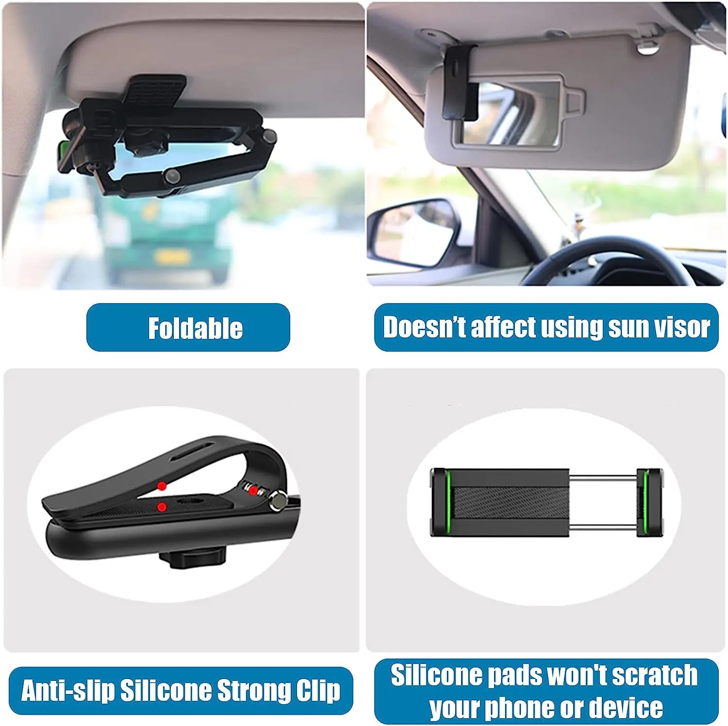 Zonneklep telefoonhouder voor auto multifunctioneel 360° °   Roterende zonneklep mobiele telefoonhouder met iPhone/Samsung/Android