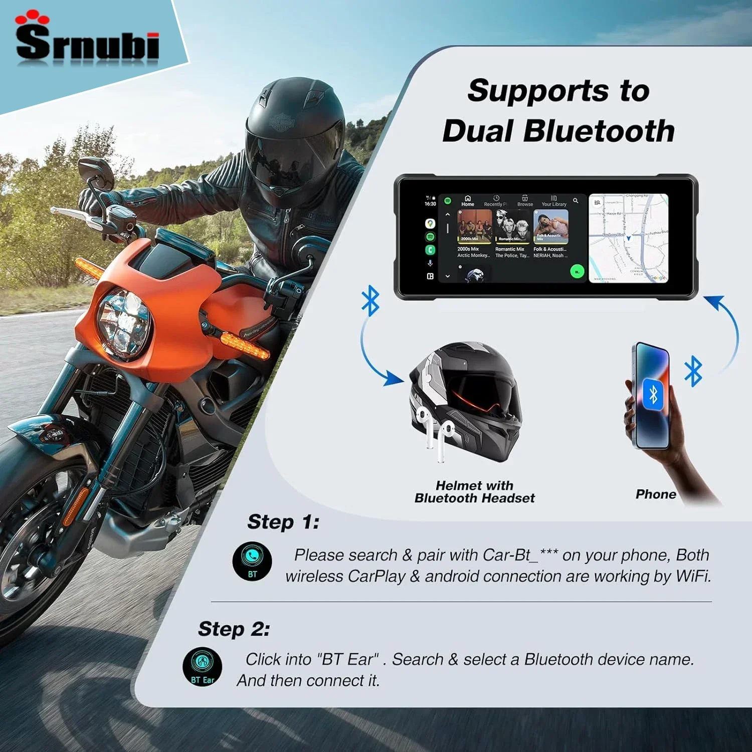 7 "Zoll Motorrad DVR Drahtlose Apple Carplay Moto Android Auto LCD Display IP67 Wasserdichte Monitor GPS Navigation Tragbare