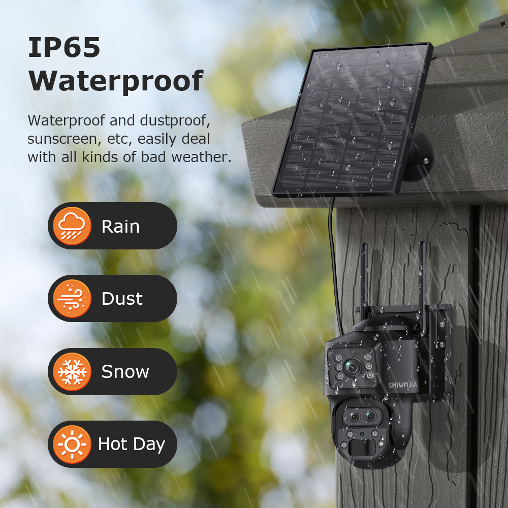 SHIWOJIA 15X ZOOM Solar Camera 4G 12MP Three Lens 360° View 5W Solar Panel Security Outdoor PTZ IP Camera 7800mAh Battery UBOX