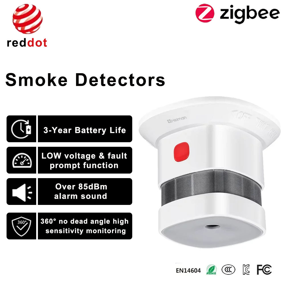 HEIMAN Zigbee Detector de humo Sistema de hogar inteligente 2,4 GHz Sensor de prevención de seguridad de alta sensibilidad