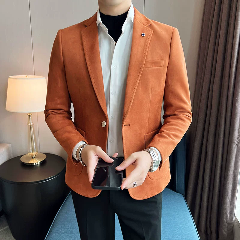 Nowy modny płaszcz garniturowy męski Slim Fit Deerskin Velvet Elegancki luksusowy blezer biznesowy Casual Wedding Plus Size Suit 4XL-S