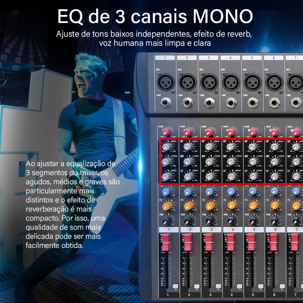 VEDO-Professional Sound Mixing Console, entrada do computador, interface USB, Mixing Console, placa de som, 12 canais