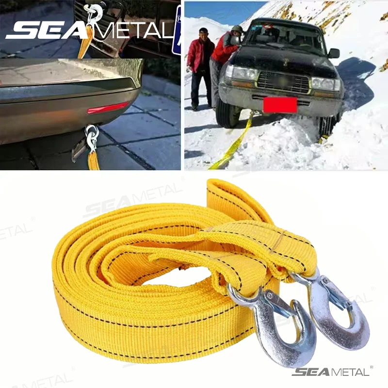SEAMETAL 3M/3Ton 4M5Ton Cavo di traino per auto Cinghia per corda da traino con ganci Strumenti portatili per corda di salvataggio pesante per turismo autonomo