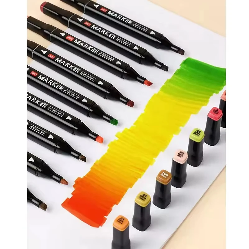 24-262 Kleuren Tweekoppige Vette Art Marker Pen Set voor Tekenen Schetsen Vette Tip Gebaseerde Markers Graffiti Manga School Art Supplies