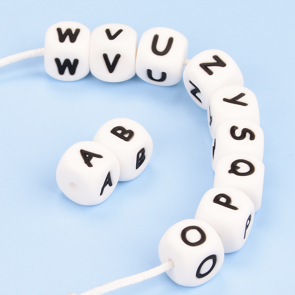 LOFCA 12 mm 100 Stück Silikon-Buchstabenperlen, Alphabet-Beißperlen, Beißring, englische Buchstaben, Lebensmittelqualität, Baby-Stillzeit zum Zahnen