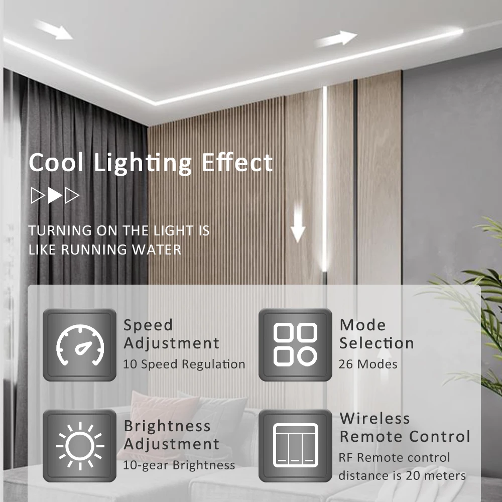 Striscia LED da corsa di cavalli DC 24V WS2811 IC RF Onda d'acqua corrente che insegue Lampada a nastro a nastro LED 20M 25M 30M per la decorazione della stanza