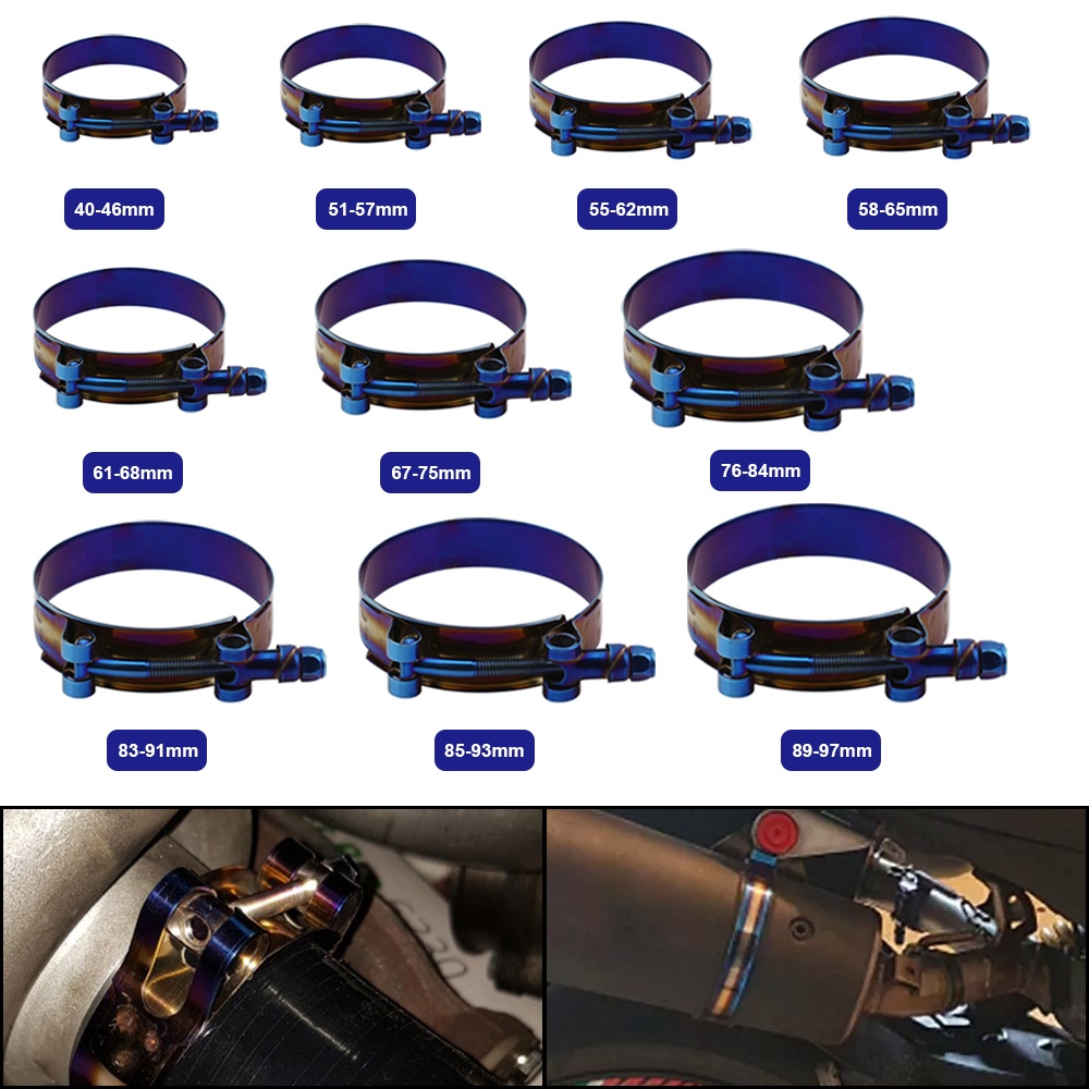 40 ミリメートルに 97 ミリメートルホースクランプキットステンレス鋼 1.57 "に 3.81" T ボルト調整可能なパイプ修正クリップユニバーサルホースクランプチタンブルー