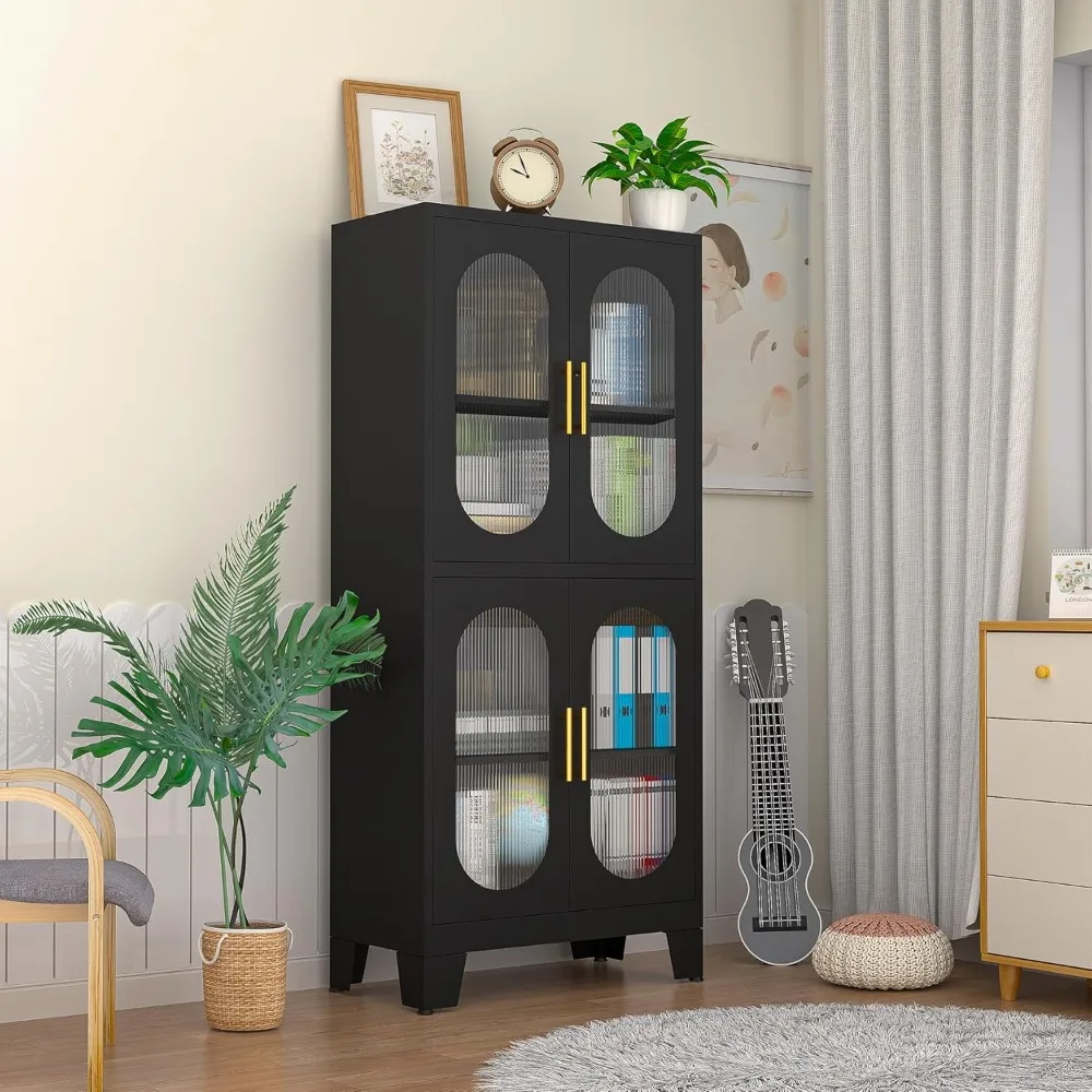 Black Metal Storage Cabinet with Doors and 3 Shelves (2 Adjustable) for Kitchen, Laundry Room, Home Office, Kids Room