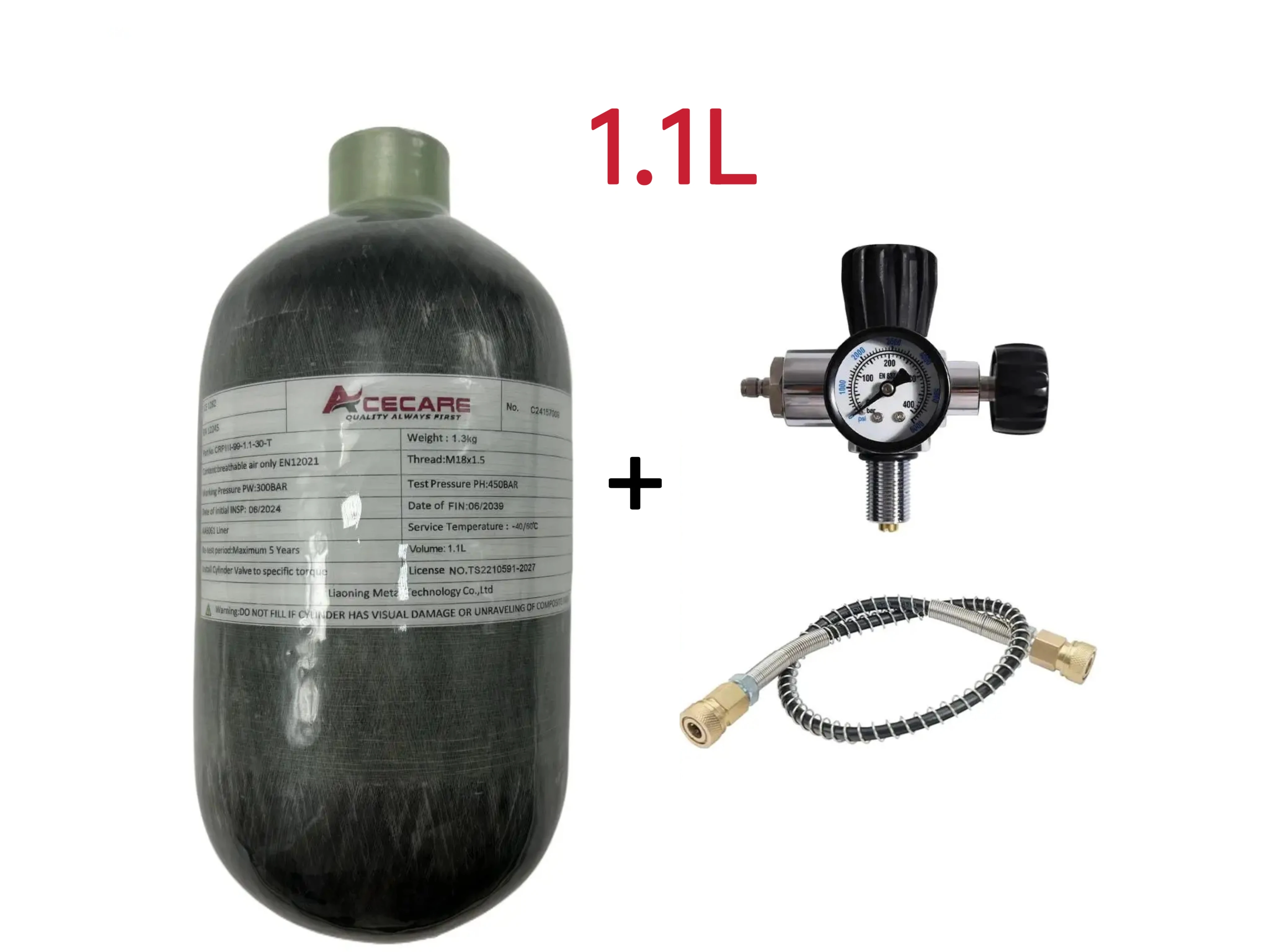 ACECARE 4500Psi 300Bar 1.1L Carbon Fiber Cylinder High Pressure Tank with Charging Station HPA Diving Fill Station Scuba M18*1.5