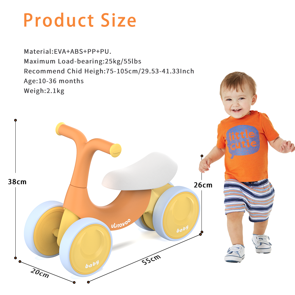 UBRAVOO-Bicicleta de equilibrio para bebé, andador para bebé, bicicleta de equilibrio para niños pequeños de 10 a 36 meses, regalo de cumpleaños con 4 ruedas, Sin Pedal