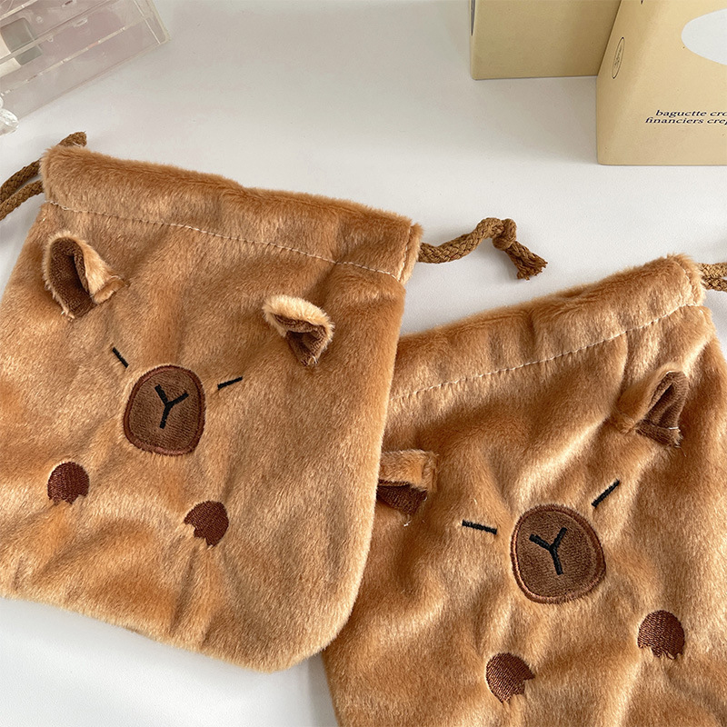 Cute Cartoon Capybara Cosmetic Pouch Large Capacity Capybara Plush Storage Bags Kawaii Portable Drawstring Storage Bag Gifts