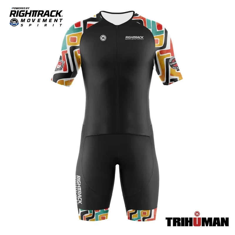 RIGHTTRACK Pro Trisuit pria lengan pendek Skinsuit Dunia pakaian Triathlon berenang bersepeda berlari Skating pakaian warna-warni