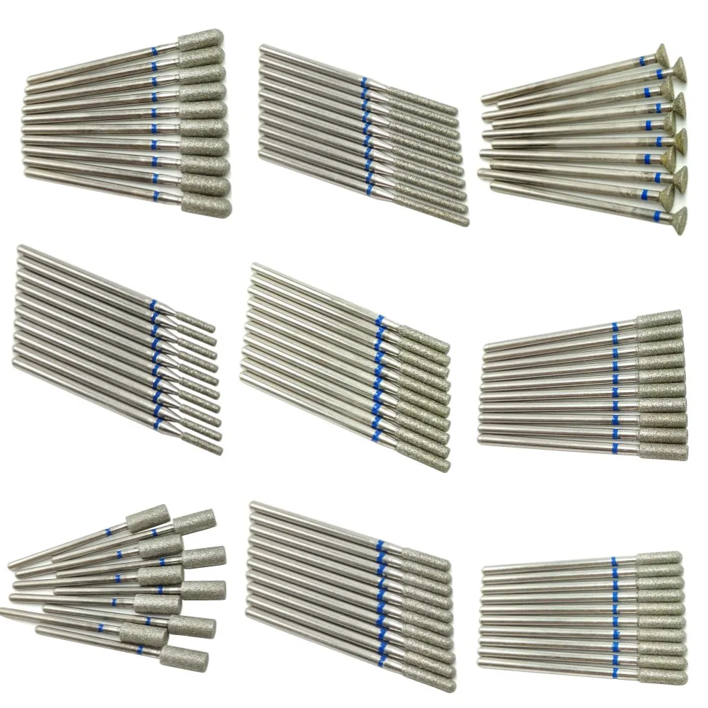 10PcsSet Kim Cương Móng Mũi Rotery Điện Dao Phay Cho Làm Móng Tay Chân Các Tập Tin Cắt Burr Nail Phụ Kiện