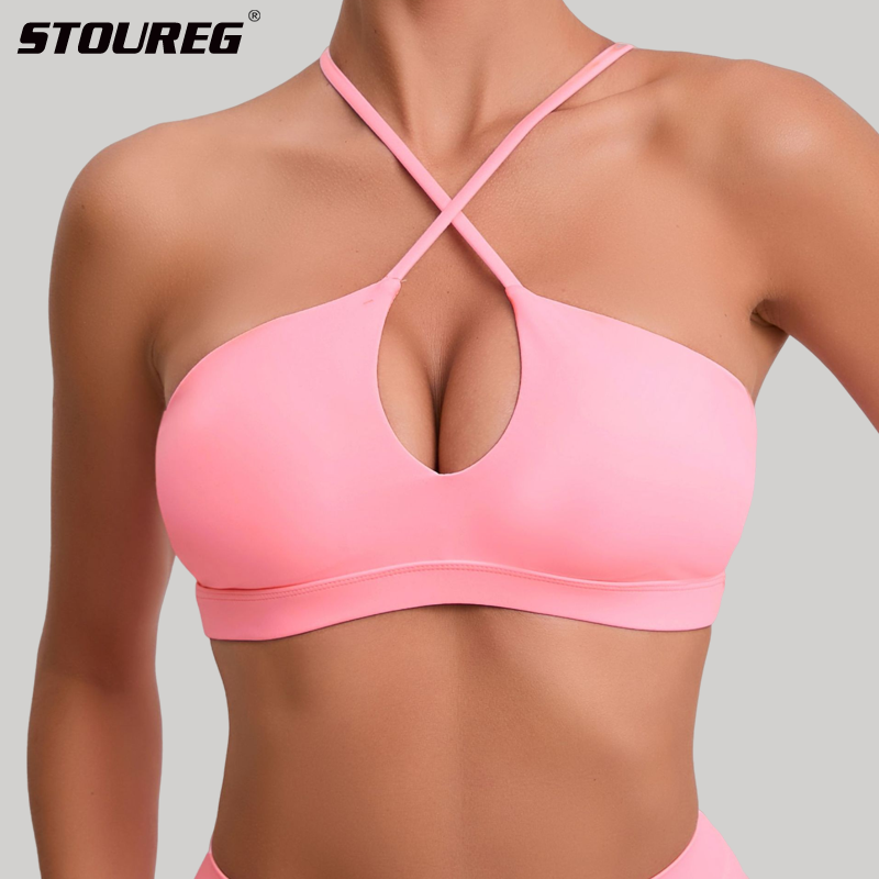 STOUREG, parte de atrás bonita, Sujetador deportivo para mujer, gimnasio, Yoga, espalda cruzada, Top deportivo para correr, ropa deportiva acolchada transpirable para Fitness