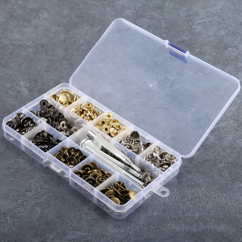 100 Set di chiusure a scatto in pelle Kit, bottoni a pressione con bottoni in metallo da 12.5Mm, bottoni a pressione in pelle a 4 colori per vestiti, borse