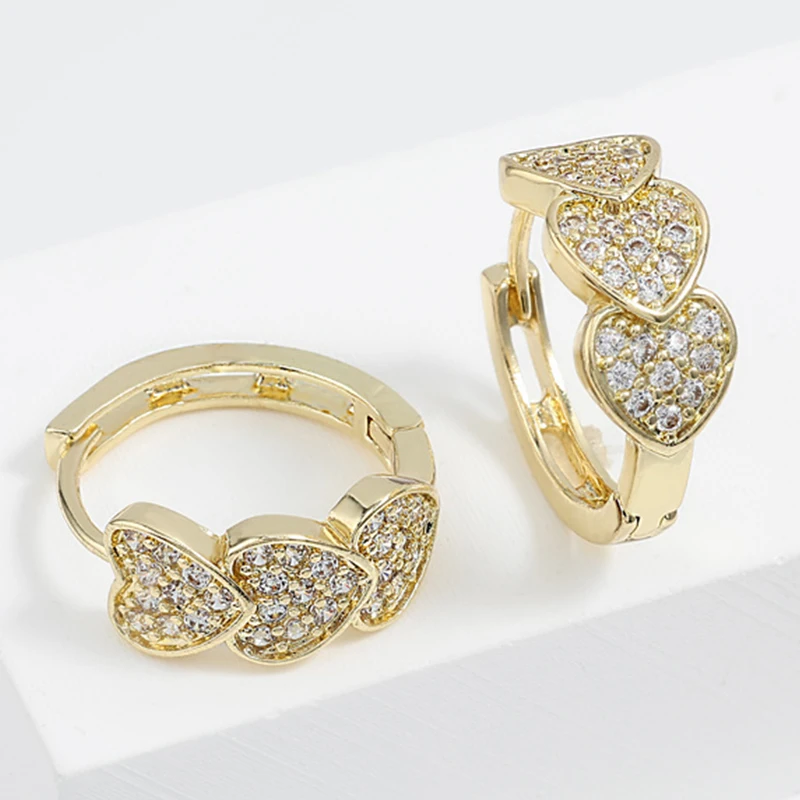 อินเทรนด์รอบทองแดงCubic Zirconiaต่างหูผู้หญิงทองสีโลหะคริสตัลต่างหูเรขาคณิตเทศกาลเครื่องประดับของขวัญ