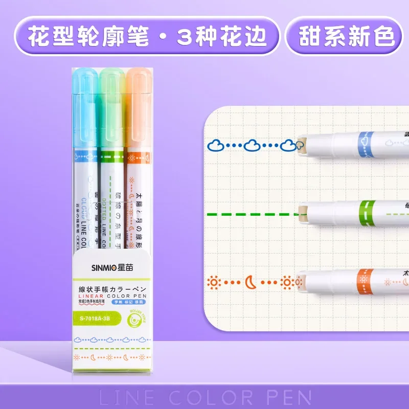 3/6Pcs/set Kawaii Flowers Line Shaped Highlighter Pens Roller Tip Curve Liner Marker for Writing Journaling Drawing Stationery