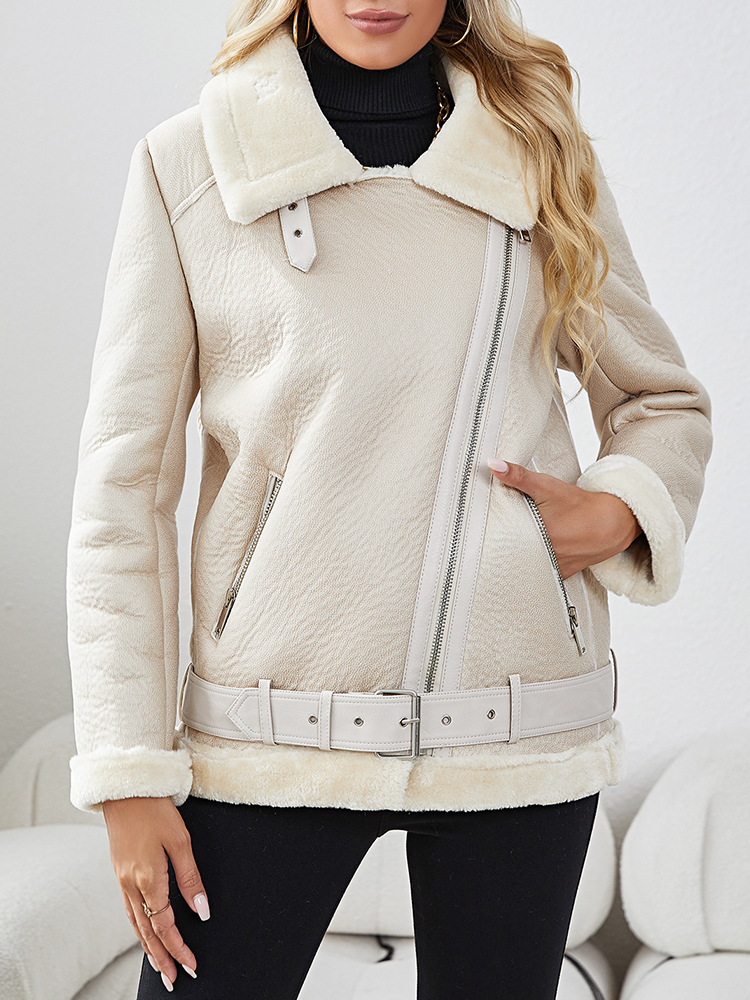 Ailegogo-女性用の厚手の革の毛皮のジャケット,ベルト付き,ストリートウェア,厚くて暖かい,アウトドアウェア,秋冬