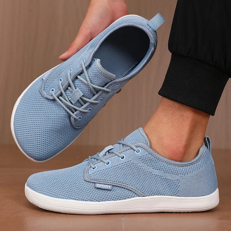 Herren-Schuhe mit breiter Zehenpartie, atmungsaktives gestricktes Mesh, bequeme Barfußschuhe, lässig, vielseitig, weiche Sohle, breite, letzte Schuhe, Wanderschuhe