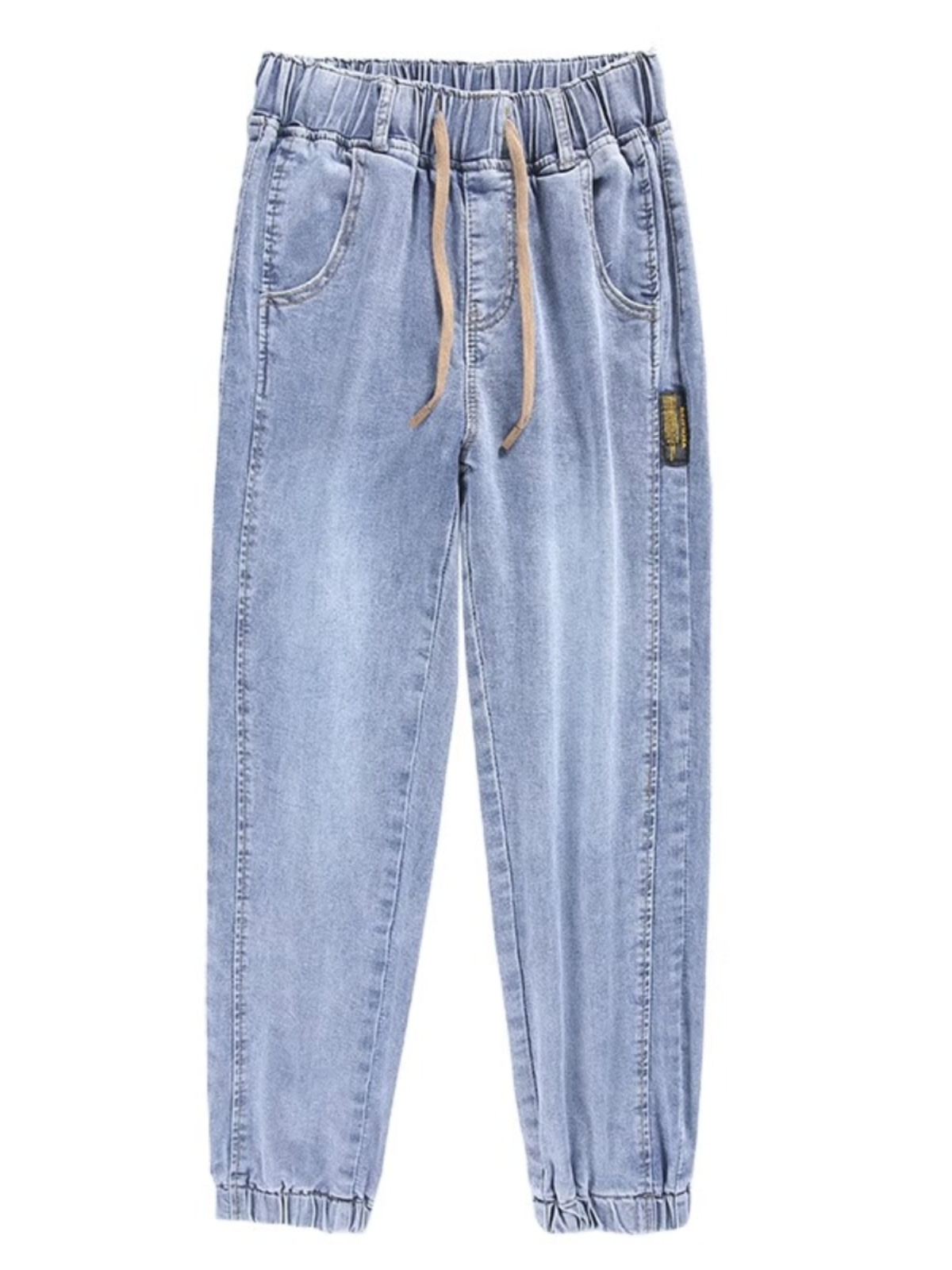 トレンディなショートレディースジーンズハイウエストお父さんハーラン春秋デニムパンツ視覚高さ 150 センチメートルオールドファッションウォッシュ