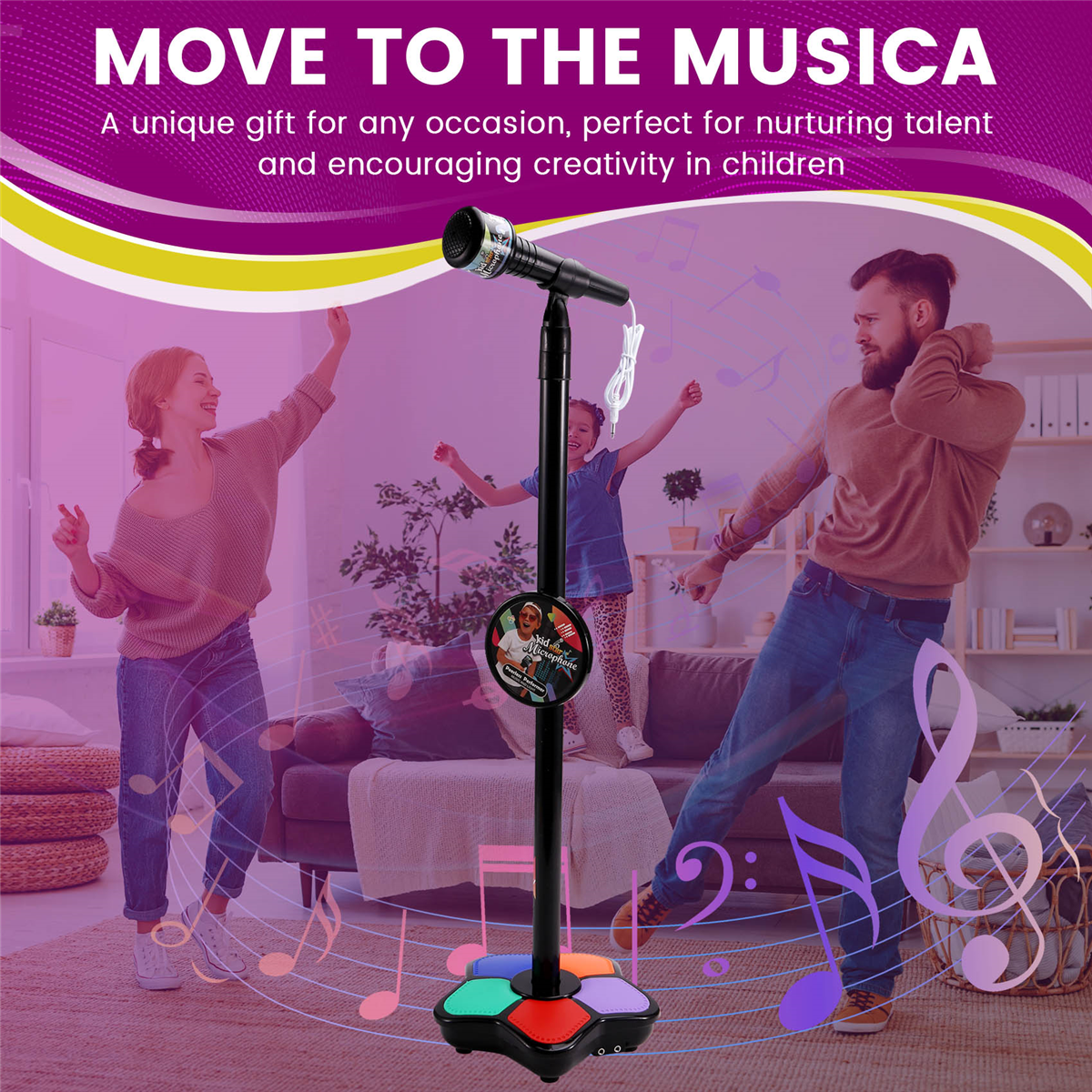 Kindermicrofoon Met Lichtstandaard Speelgoed, In Hoogte Verstelbare Microfoon, Hersentraining Educatief Speelgoed Verjaardagscadeau Zwart