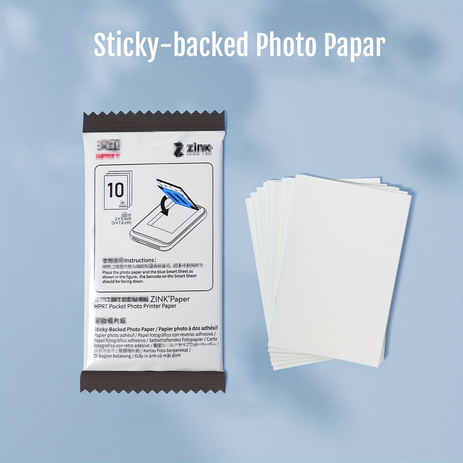 Photo paper for HPRT MT53 Mini Printer, 2x3 inch with adhesive backing, shareable Zink paper, 20 & 50 sheet options