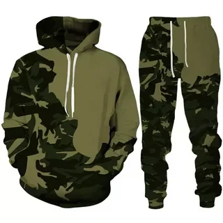 Conjuntos de sudadera con capucha de camuflaje para hombre, conjunto de chándal con estampado 3D, Sudadera con capucha y pantalones para hombre, conjunto de 2 uds, ropa deportiva informal de gran tamaño para exteriores