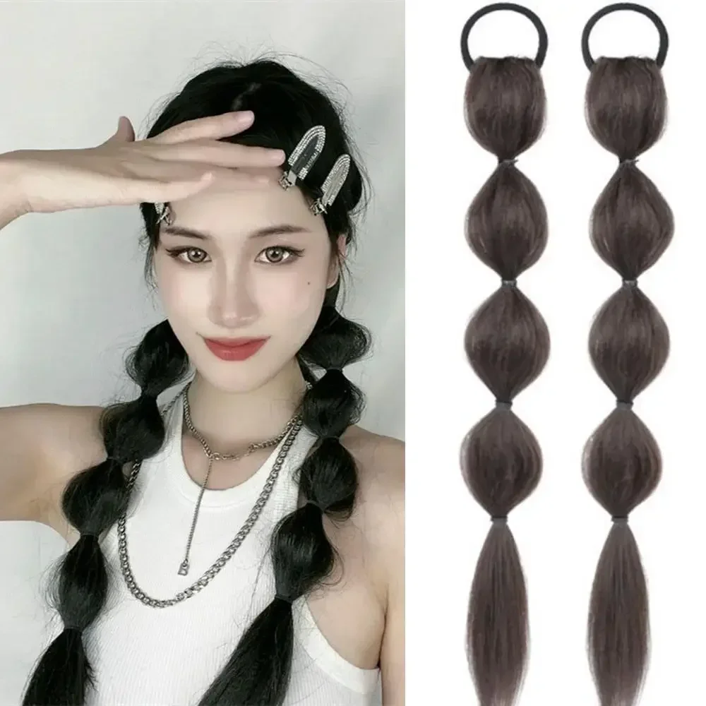 Peluca sintética trenzada de burbujas para mujer, extensión de cabello de cola de caballo doble, pelo de simulación dulce y fresco, peluca artificial de temperamento Natural