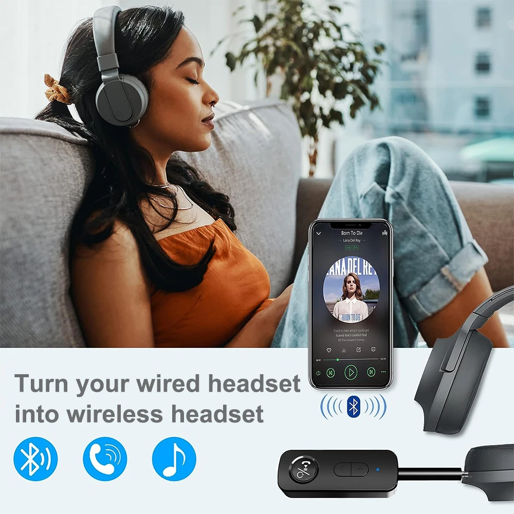 3.5mm Aux Bluetooth 5.3 Receiver Transmitter 2-in-1 Wireless Audio Adapter for TV Headset Car Radio Flight Mp3 Player Speaker