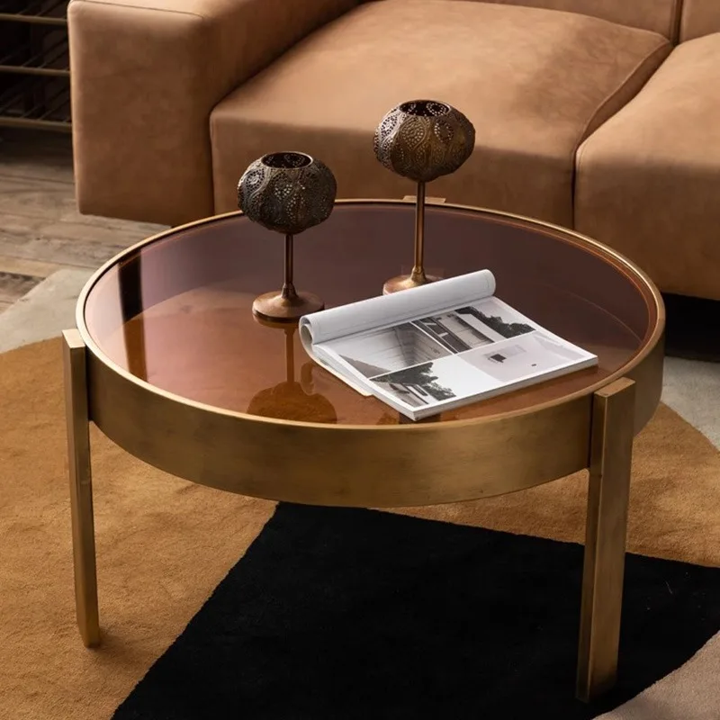 Nordic vintage sofá mesa lateral redonda luz de luxo vidro temperado sala estar mesa café designers madeira móveis para casa fyct