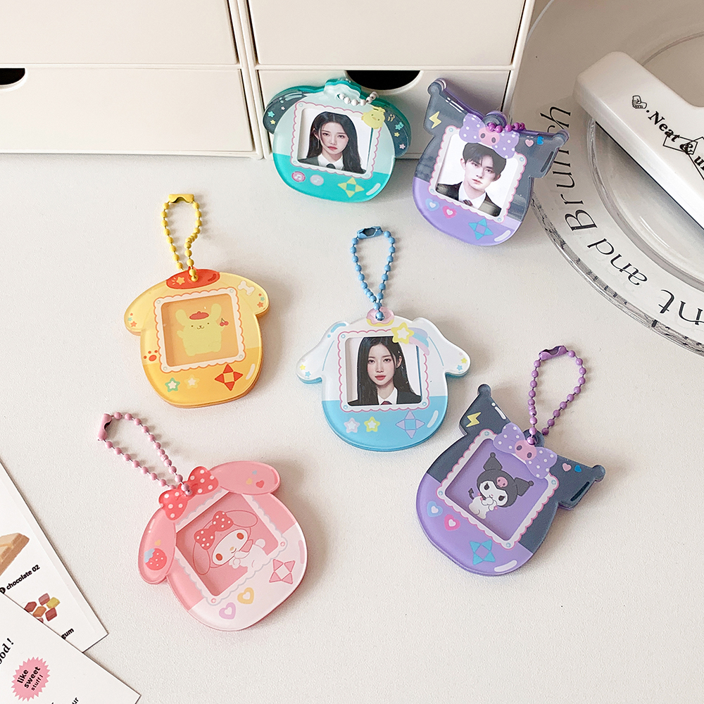 Kawaii Cartoon Kuromi My Melody Acrylic Card Holder Cute Cinnamoroll Pochacco Girls Idol 1-Inch Photo Storage Pendant Card Clip