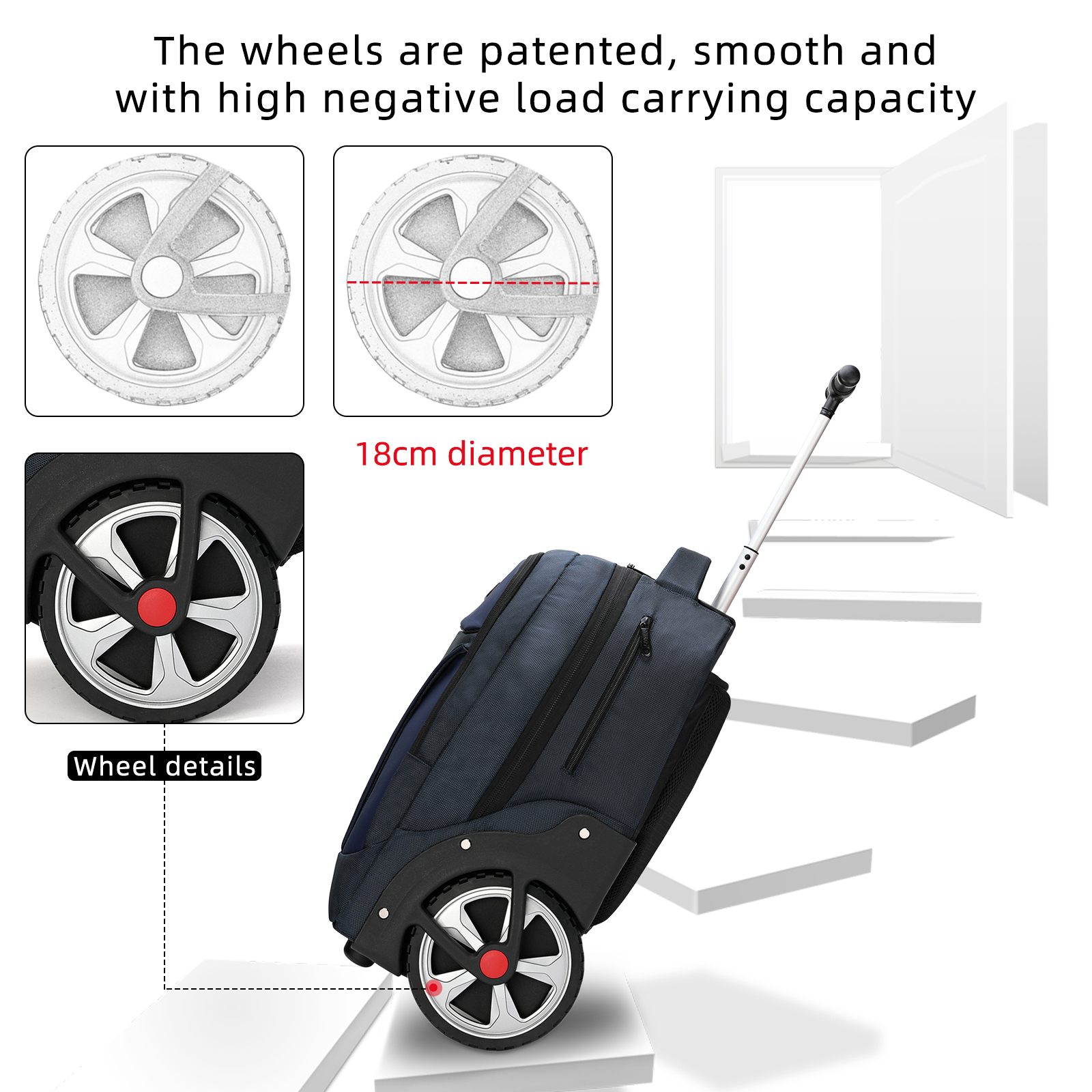 Дорожный рюкзак большой емкости с колесами, водонепроницаемый рюкзак со скрытой тягой для 17,3-дюймового ноутбука, деловая дорожная сумка выходного дня