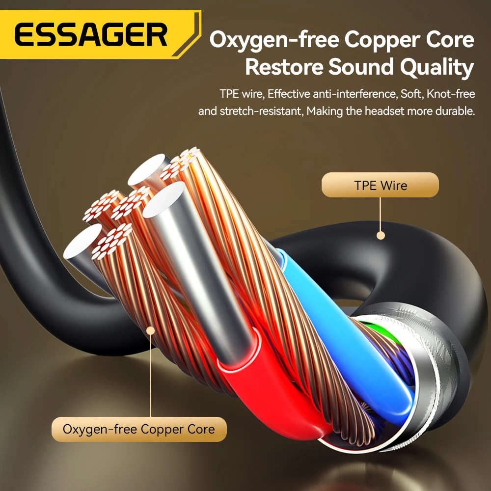 Essager หูฟังแบบมีสาย 3.5 มม.ชุดหูฟังชนิดใส่ในหูหูฟังแบบมีสายพร้อมไมโครโฟนหูฟังสเตอริโอกีฬา In-line Control สําหรับโทรศัพท์