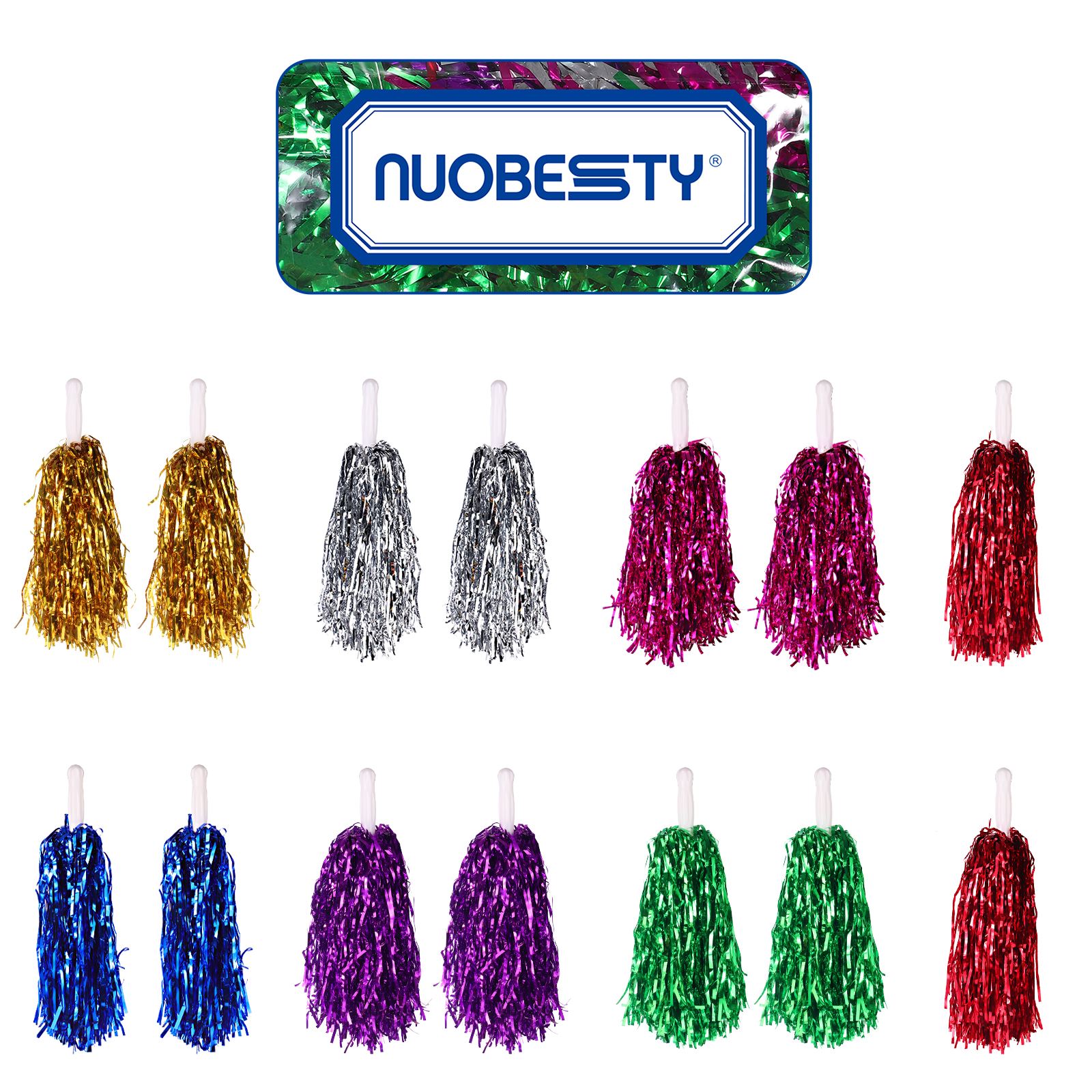 NUOBESTY 14 個ポンポンガールポンポンメタリックホイルチアリーダーポンポンチームスポーツイベントパーティー用