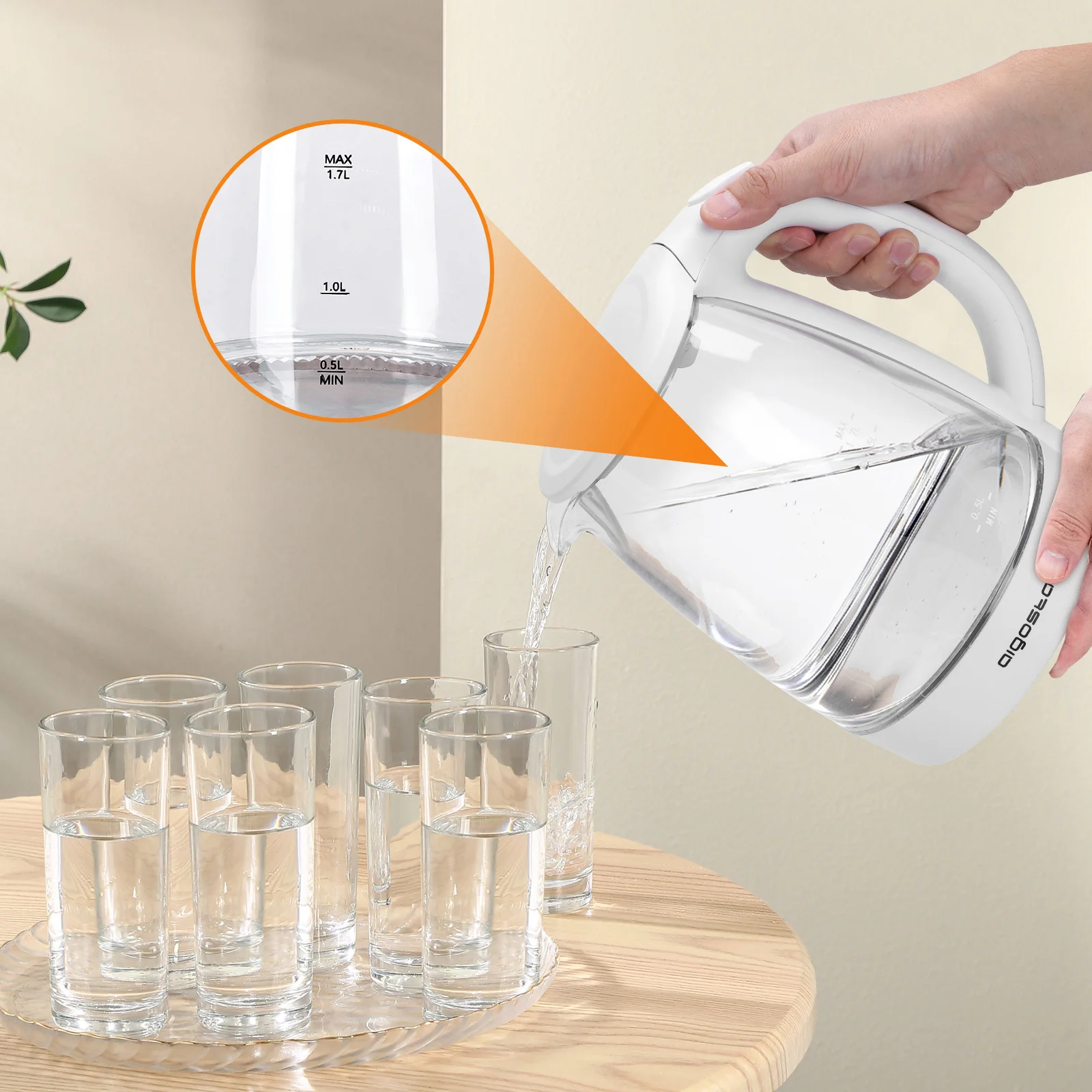 Hervidor de Cristal 1,7 L, Vidrio Borosilicato Hervidor de Agua Eléctrico con Iluminación LED, 2200W Ebullición Rápida con Libre de BPA, Filtro Antical, Apagado Automático, Base 360º, Negro
