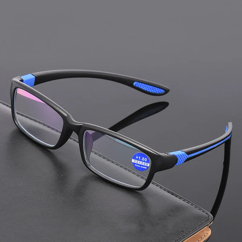 Gafas de lectura para hombres y mujeres, gafas deportivas antiluz azul, gafas de lectura con montura TR90 negra y roja, gafas para presbicia + 100 a + 400