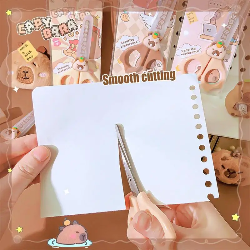 Kid Scissors Cartoon Capybara Safety Scissors With Round Tip Children Activities Supplies Anti-Slip Handle Students Stationery