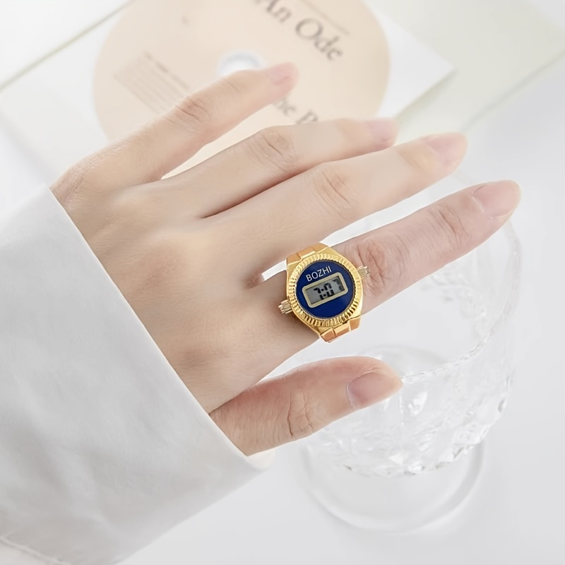 O novo relógio eletrônico pode ver o tempo criativo anel dedo relógio simples masculino e feminino anel relógio