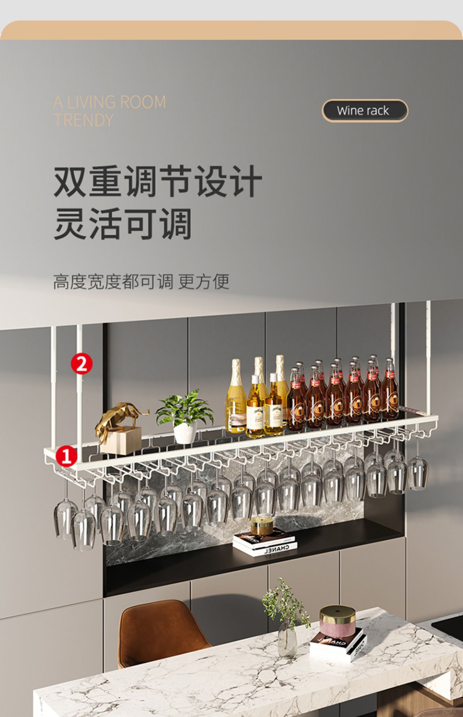 Estante de copa de vino para el hogar, luz de lujo de alta gama, colgante al revés, barra de copa creativa