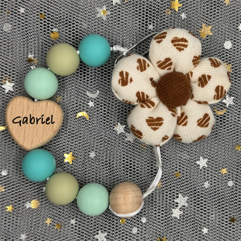 Custom Name Beech Clip Choose Font Personalized Baby Pacifier Chain Silicone Bead Dummy Nipple Holder Teether Chain Newborn Gift