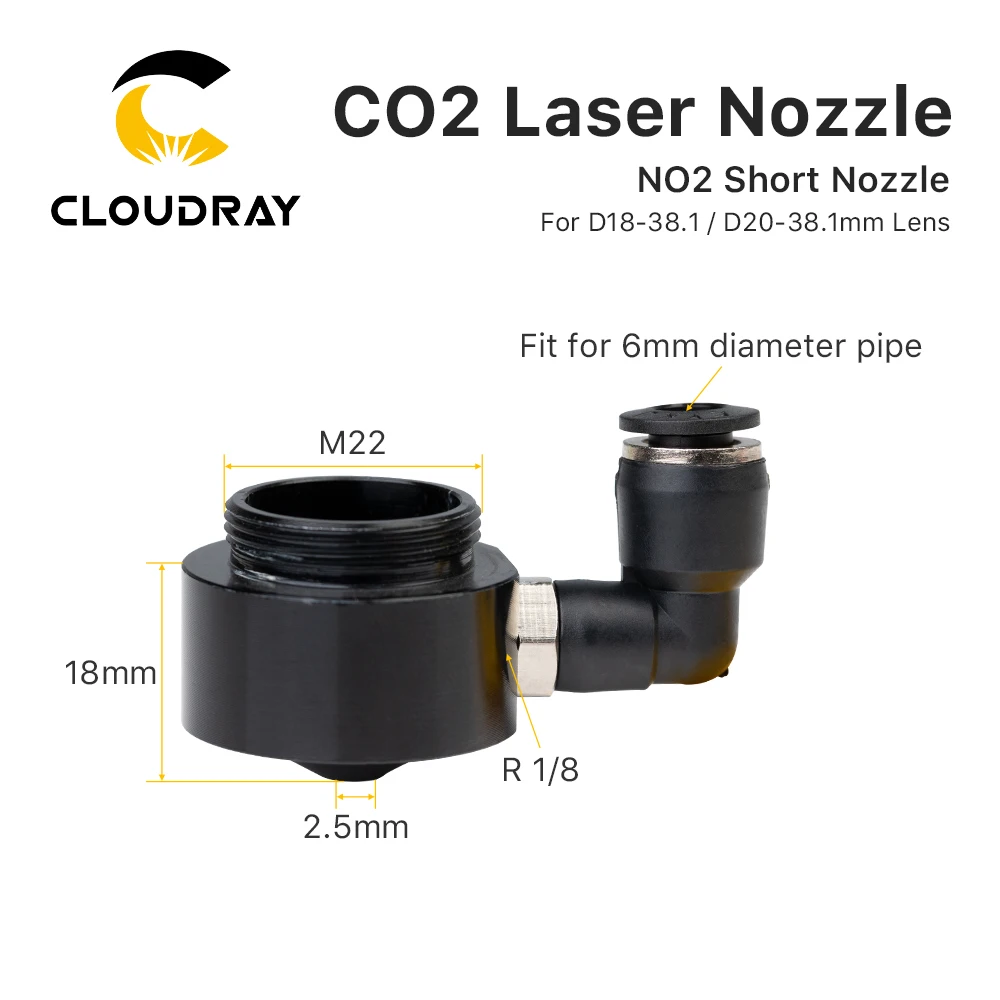 Cloudray Air Nozzle for Dia.18/20mm FL38.1mm Lens CO2 Short Nozzle A with Fitting M5 for Laser Head at CO2 Laser Cutting Machine