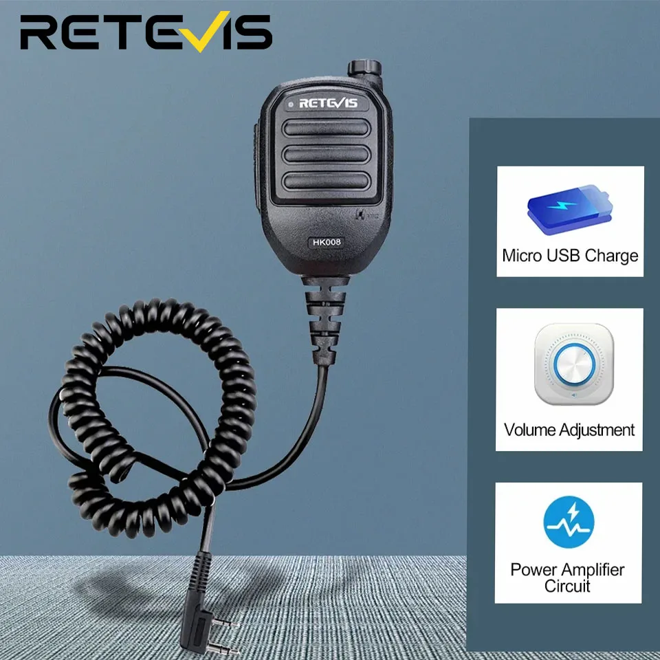 Retevis HK008 2-pinowy mikrofon z możliwością ładowania Głośność głośności PTT Tangent Dla Baofeng UV 5R H777 dla radiotelefonów TYT Quansheng UV K5